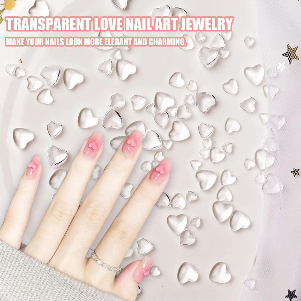 3D Herz Nail Art Charms,320 Stück Niedliche Klar Acryl Herz Nail Charms, Flatback Heart Nagel Strasssteine 4Mm 6Mm 8Mm Harz Nagelkunst Dekorationen for Frauen Mädchen DIY Maniküre Zubehör(4Mm 6Mm 8Mm)