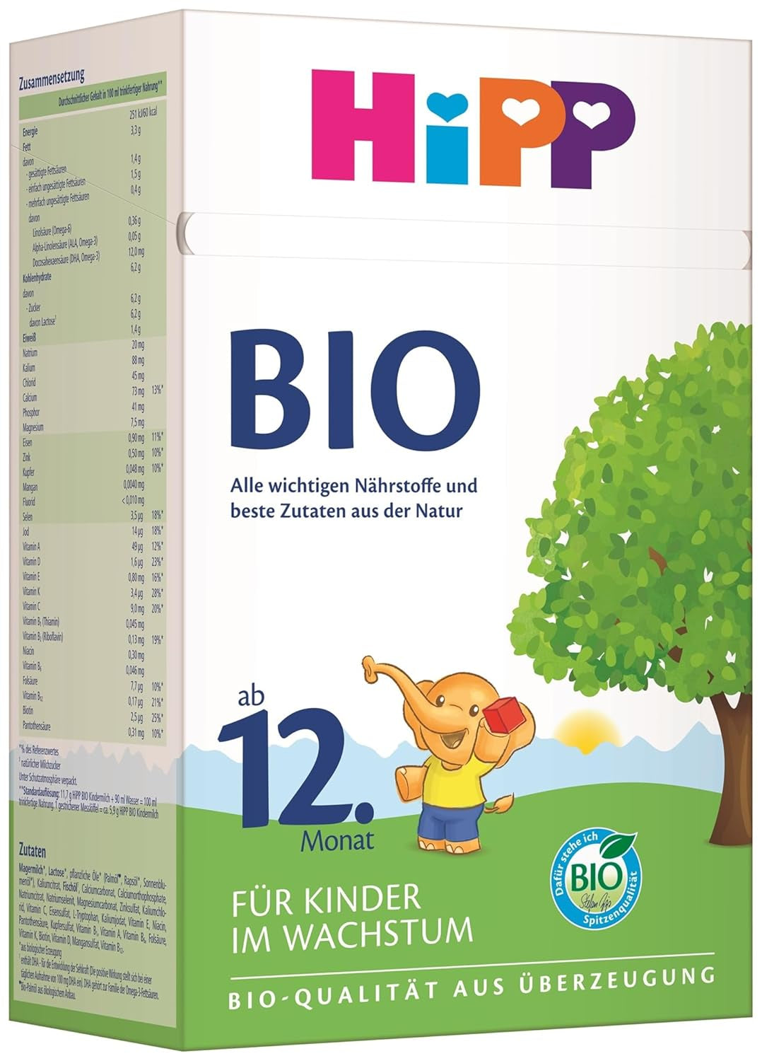 Latte di crescita biologico HiPP (4 x 600 g) dopo 12 mesi con calcio, ferro, vitamina C e D per bambini in crescita, migliore qualità biologica