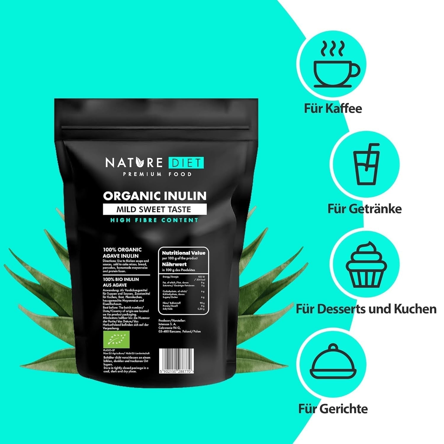 Nature Diet - Bio-Inulina 1 Kg | Aus Agave | Natürliches Präbiotikum Dolcificanti Naty Shop