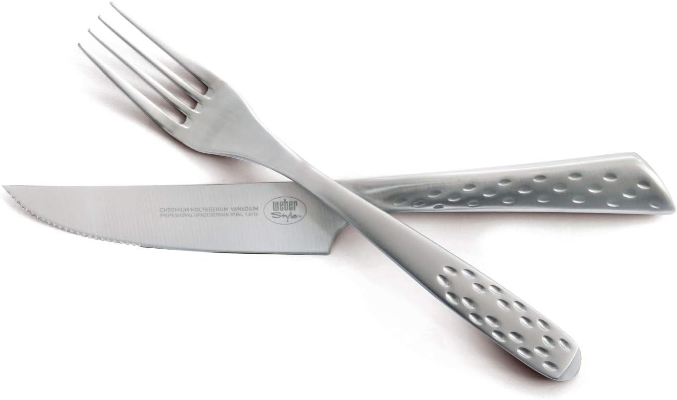 Set bistecca Weber Deluxe, 6 pezzi, design monoblocco in acciaio inox, extra affilato, manico ergonomico Kitchen Naty Shop