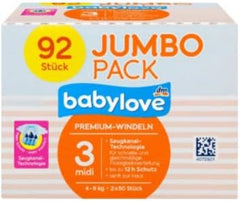 Scutece Babylove Premium Mărimea 3 Midi 4-9 kg, pachet de 92, pachet XL
