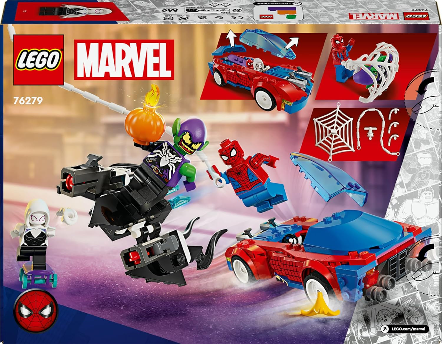LEGO Marvel Spider-Man Auto da corsa e Venom Green Goblin, Gioco di ruolo Spidey con personaggi di supereroi e auto costruibile, regalo per bambini, ragazzi e ragazze di 7 anni 76279 Set di costruzione Beuche den LEGO-Store