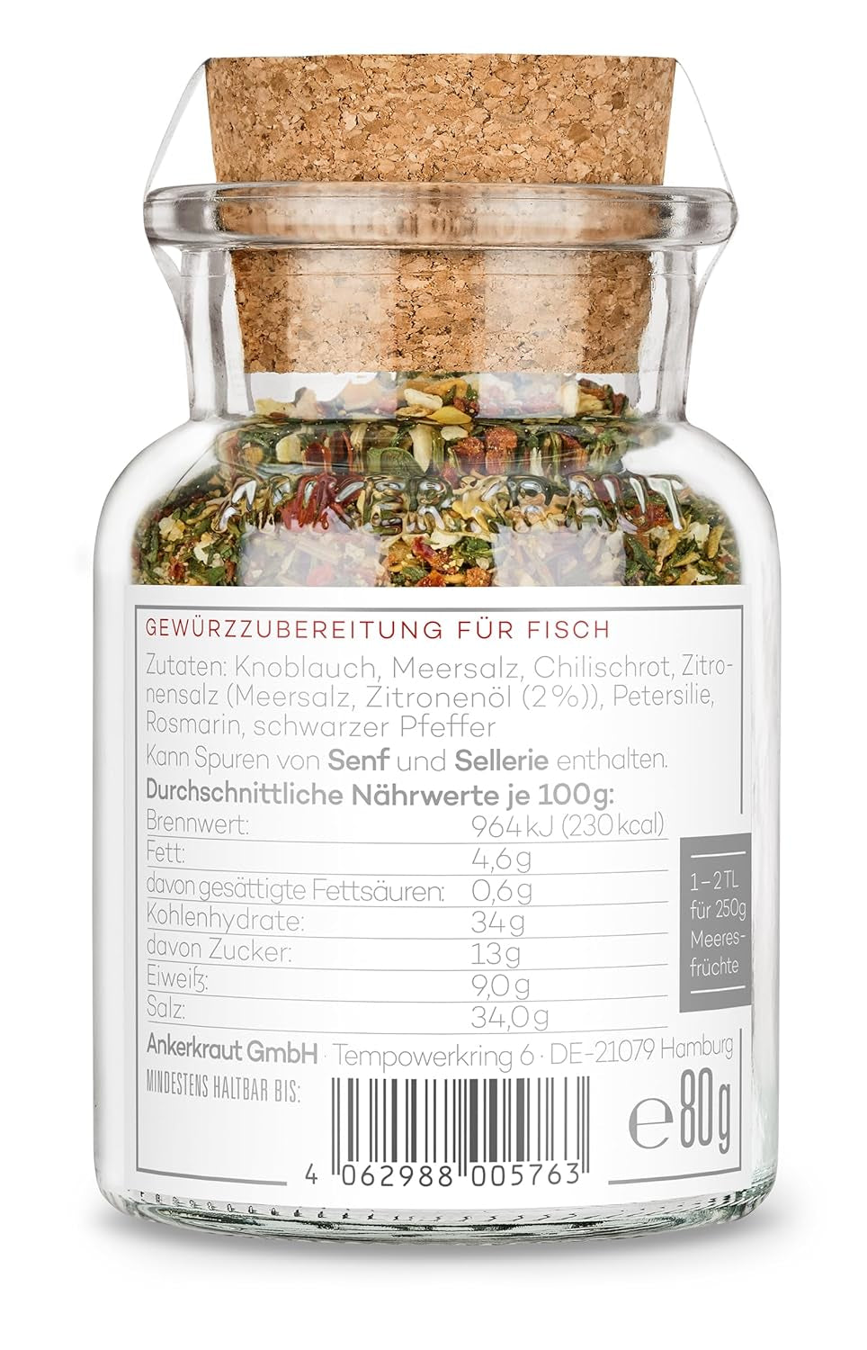 Ankerkraut x Fischereihafen Restaurant Gambas Würzer, Authentisches Gewürz für köstliche Gambas und Meeresfrüchte, Perfekt für die Mediterranean Küche, 80 g in Corkenglas