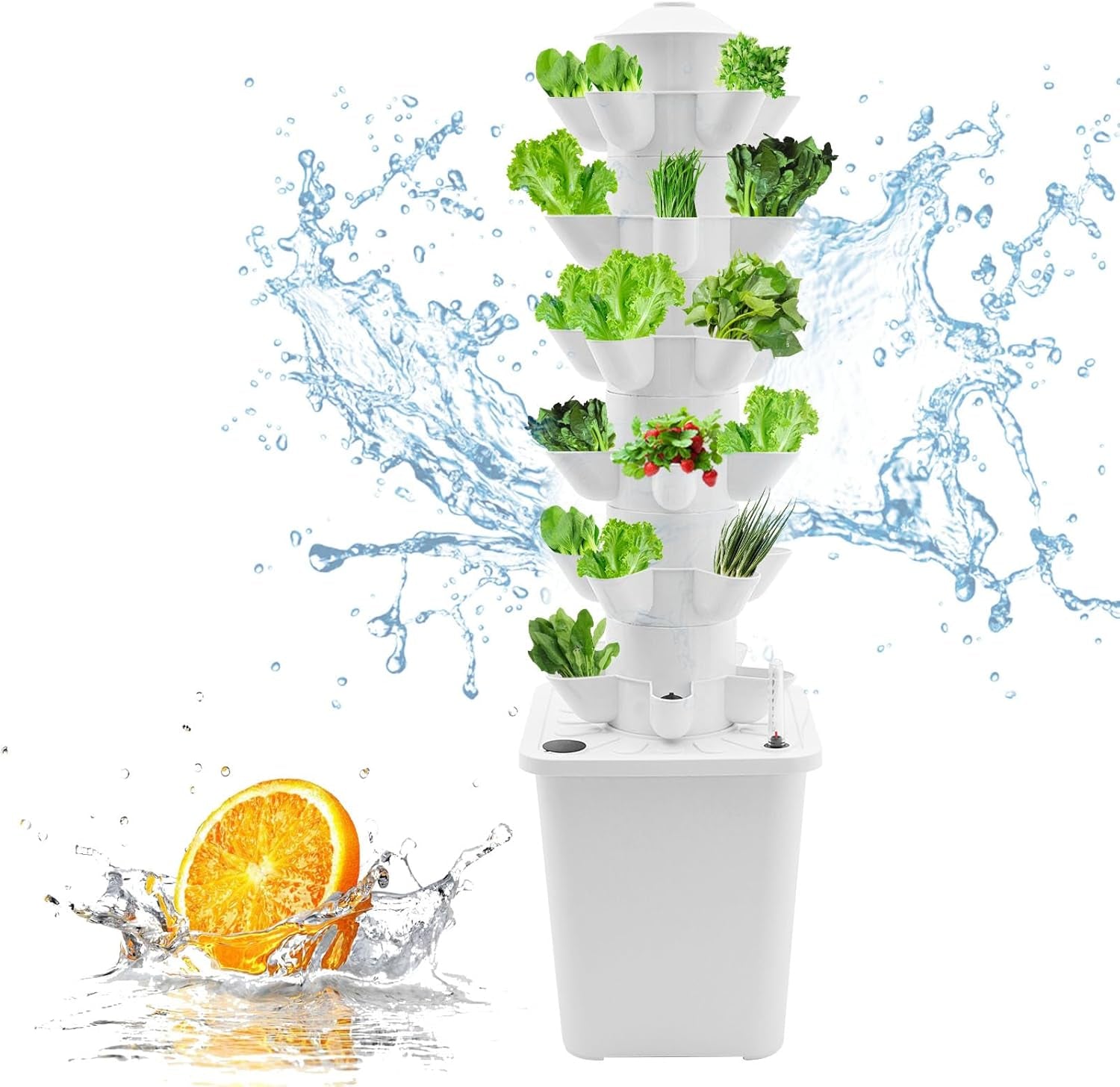 Torre idroponica da 30 capsule, sistema di coltivazione idroponica da giardino, kit di coltivazione idroponica verticale a 6 livelli, torre aeroponica con pompa di idratazione, adattatore e letto di semina (Grigio)