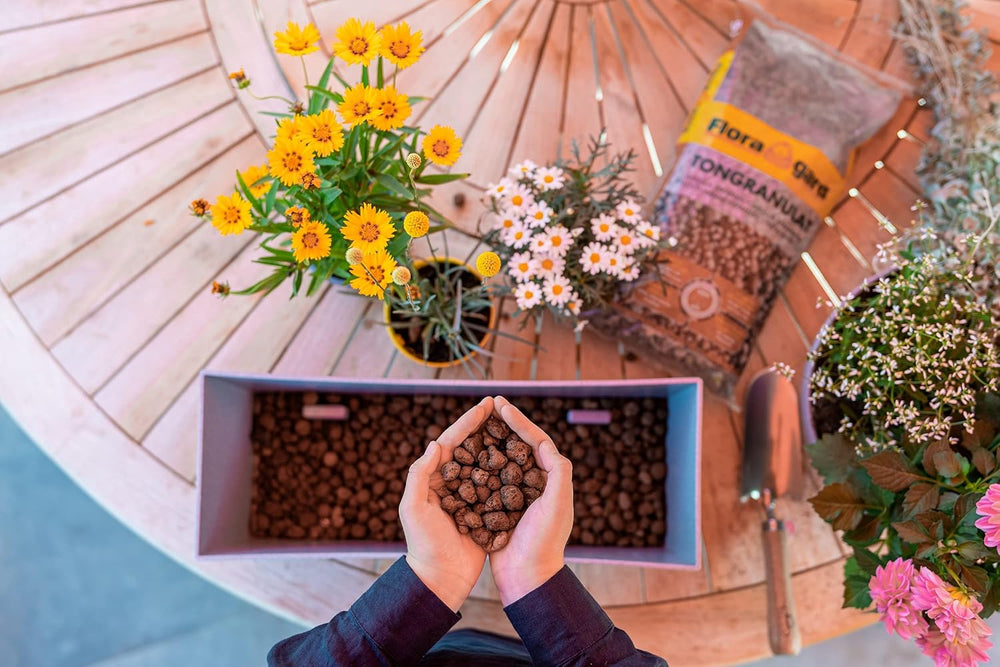 Granuli di argilla espansa Floragard 50 L - materiale drenante naturale e substrato idroponico per vasi, vasche, piante d'appartamento e fioriere - previene l'accumulo di acqua, garantisce una buona aerazione