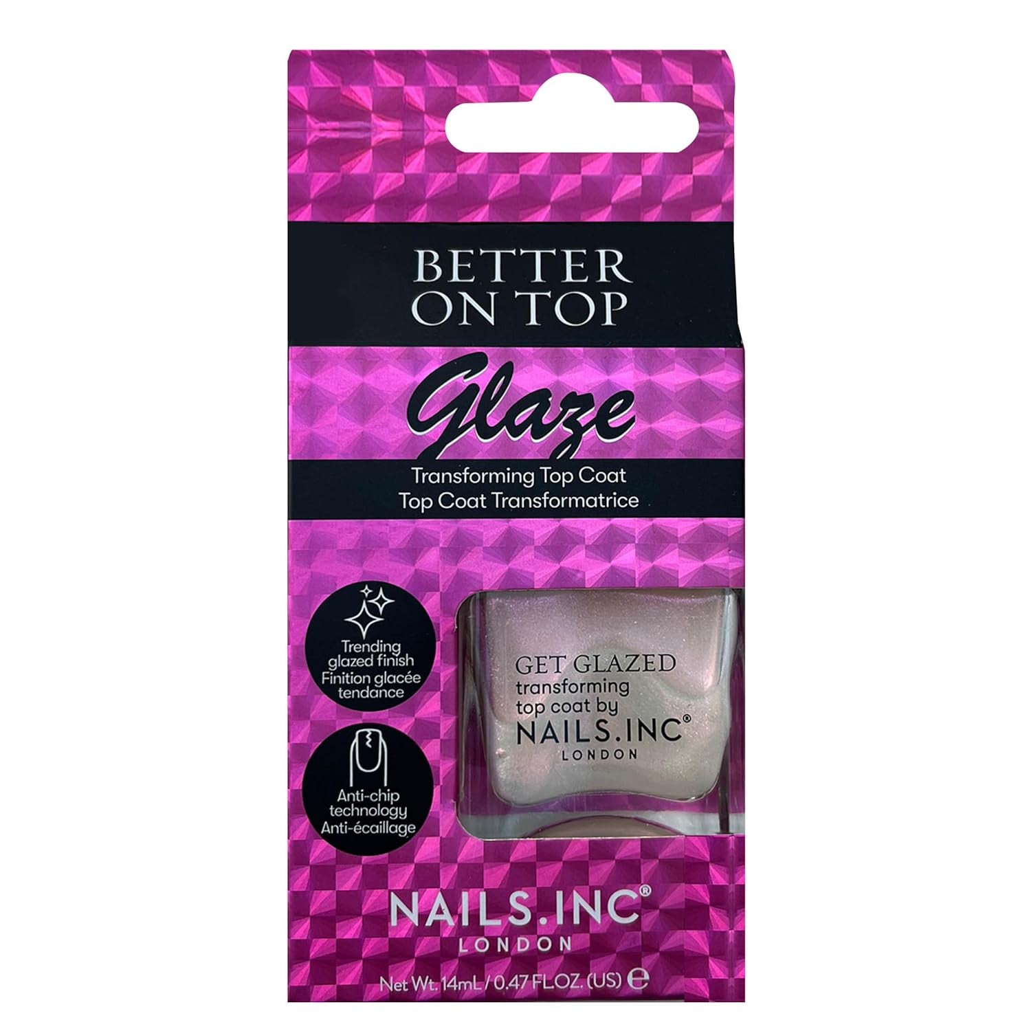 Nails Inc Better On Top, Smaltato, Lucido, Brillante, Cappotto per unghie, Senza spaccature, Lunga durata, Asciugatura rapida, Asciuga all'aria, Manicure e pedicure professionale, Unghie delle mani e dei piedi, Smalto per unghie vegano, 14 ml