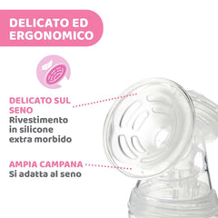 Tiralatte elettrico Chicco con fasi di stimolazione ed estrazione, 10 livelli di intensità, comodo e veloce, forma ergonomica, con tettarella inclinata e tappo a tenuta, bianco, 150 ml Accessori Alimentazione e Allattamento Bebe Naty Shop