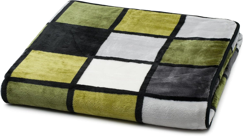 Gözze - Coperta morbida e confortevole, sensazione cashmere, peso tessuto pesante 500 G/M², Antigua, 150 X 200 cm - Senape/Nero/Bianco Letti e coperte Besuche den Gözze-Store Verde/antracite/bianco