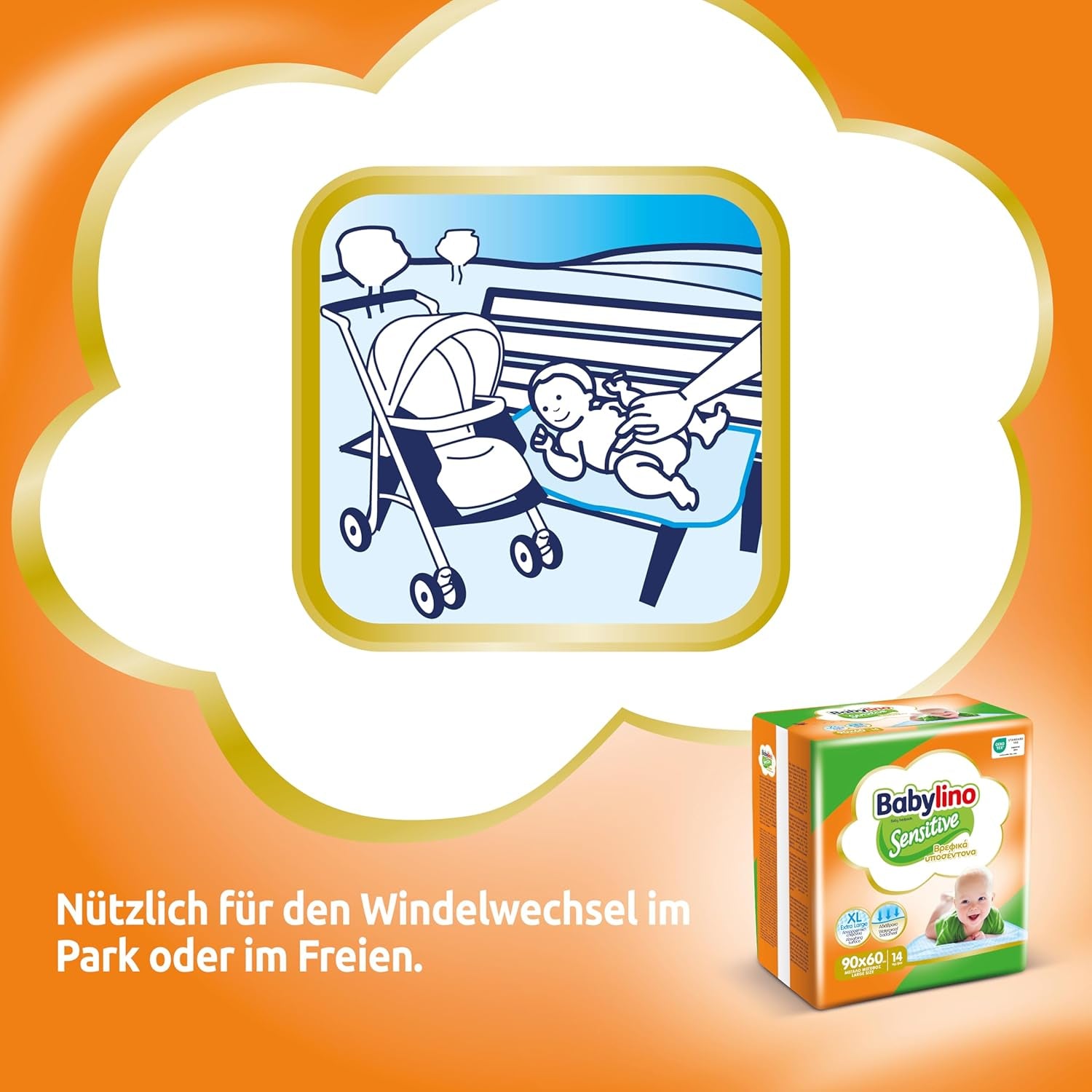 Salviette umidificate Sensitive, 90 x 60 cm, extra assorbenti, 14 pezzi