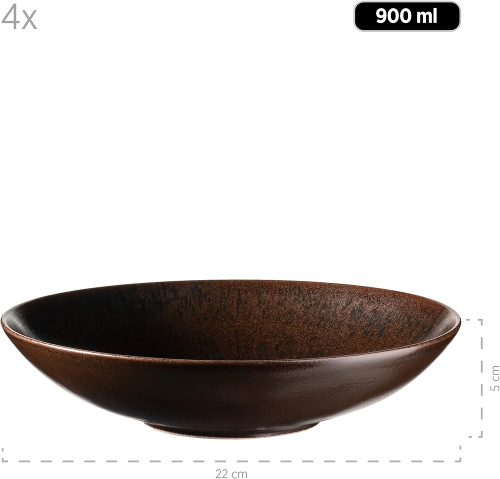 MÄSER Bronz Metallic, serviciu de masă cu 12 piese pentru 4 persoane cu glazură elegantă și lucioasă, set de farfurii cu farfurie de cină, farfurie de sumă și farfurie de desert din ceramică de înaltă calitate, gresie, maro