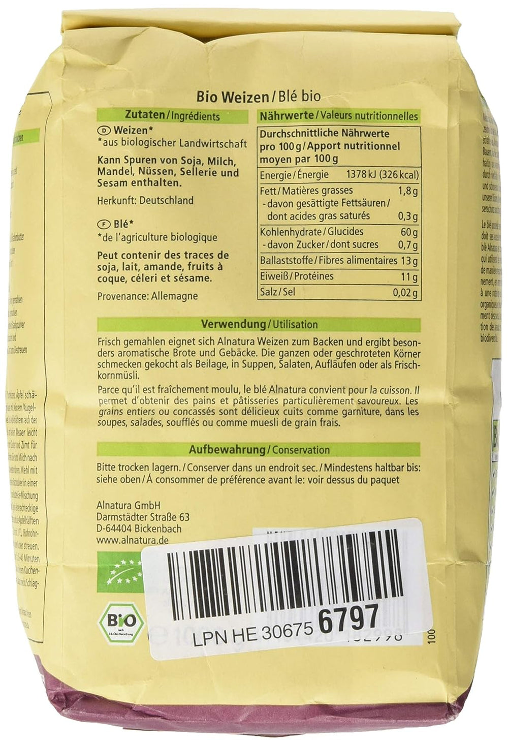 Grani di grano biologico, 1 kg