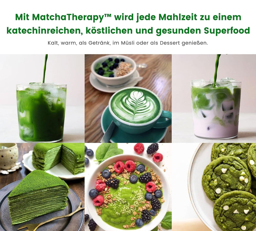 Matchatherapy 30+ | Ceai Matcha organic pudră | 60 g | Cu un conținut verificat de cel puțin 30 mg/g de catechină EGCG | Susține sistemul imunitar și nivelul de energie | Calitate ceremonială | Ceai verde din Japonia