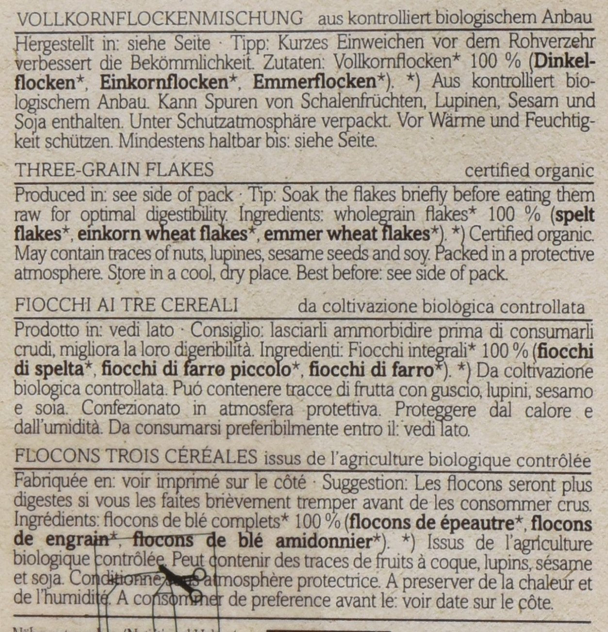 Fiocchi di cereali antichi VERIVAL - Biologici, confezione da 6 (6 x 500 g)