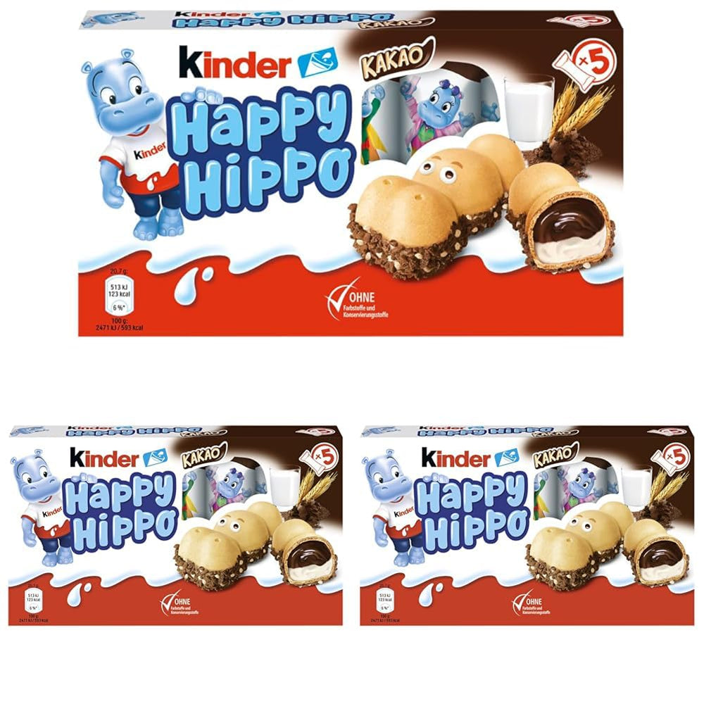 Kinder Happy Hippo Hazelnut - Specialità Wafer Croccanti con Crema di Latte e Nocciole - Dolci di Carnevale e Martedì Grasso - 1 confezione contenente 5 barrette individuali da 20,7g ciascuna
