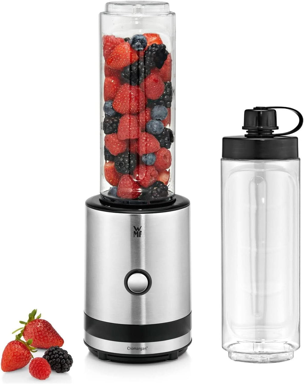 WMF Küchenminis Smoothie-To-Go, mini robot da cucina con Zwei Mix-/Trinkbehältern 0,6 l, mixer Hochleistungsmixer 300 W, Edelstahl Matt, Schwarz Kitchen Naty Shop Edelstahl