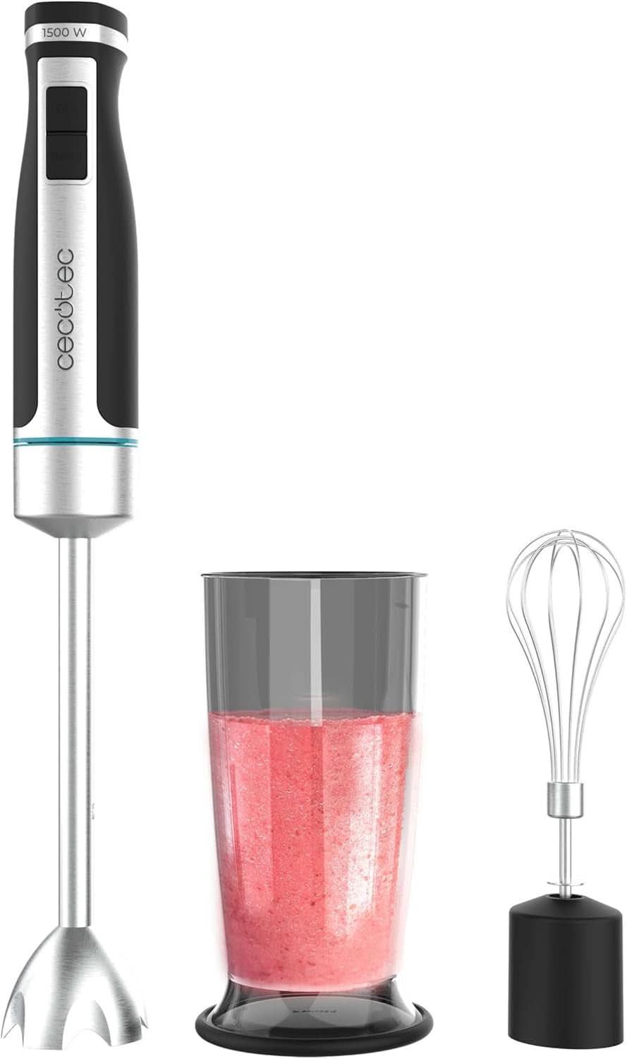 Cecotec Hand-Mixer Powergear 1500 - Klingen Aus Titanium Beschichtung, 21 Geschwindigkeitsstufen, 1500 W, Inklusiv Glas Mit Deckel. (Schwarz Und Edelstahl, XL) Cucina Naty Shop 2 Zubehörteile