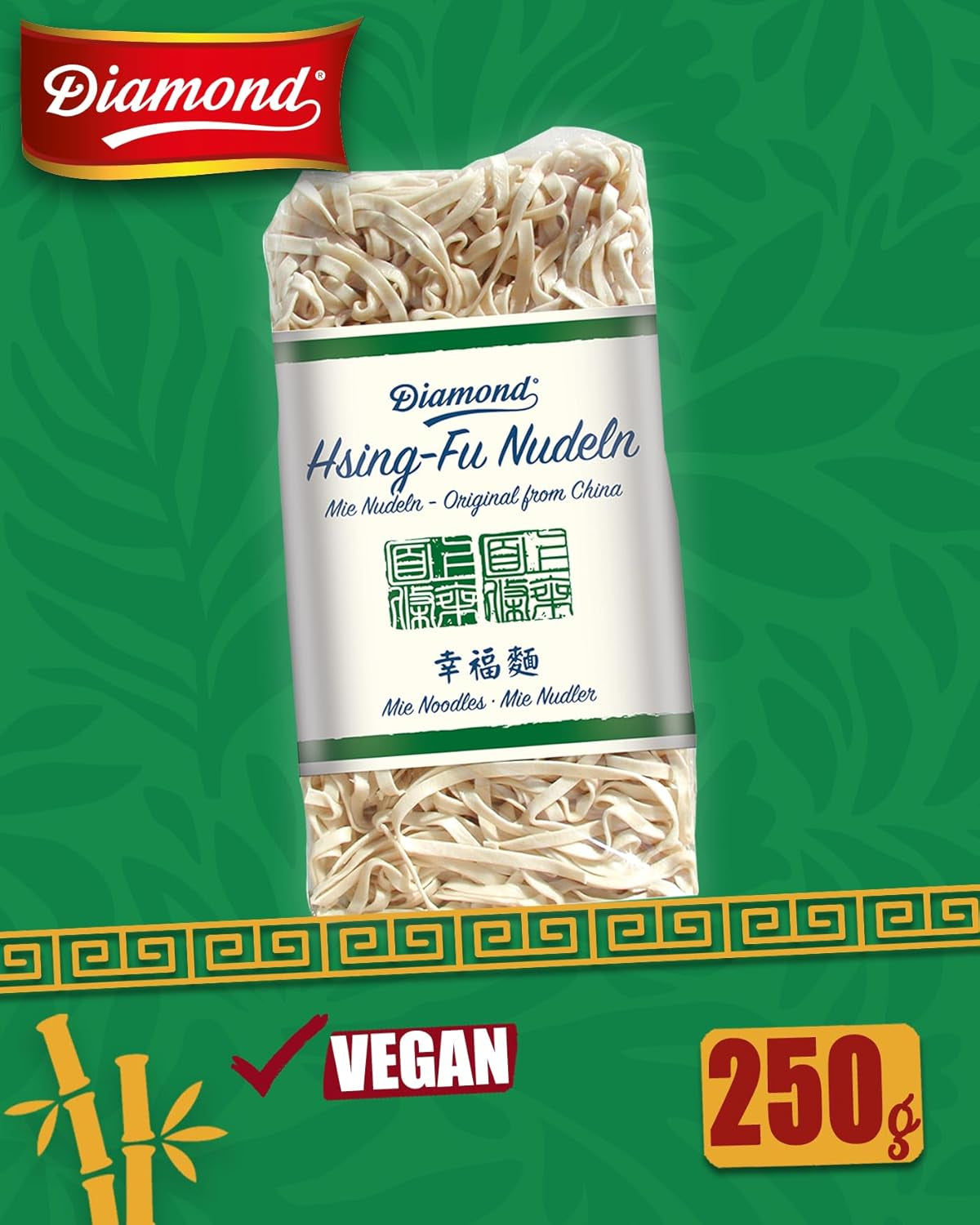 DIAMOND Hsing-Fu Noodles, Mie Noodles asiatici con farina di frumento per piatti wok e fritti nel wok - 12 x 250g