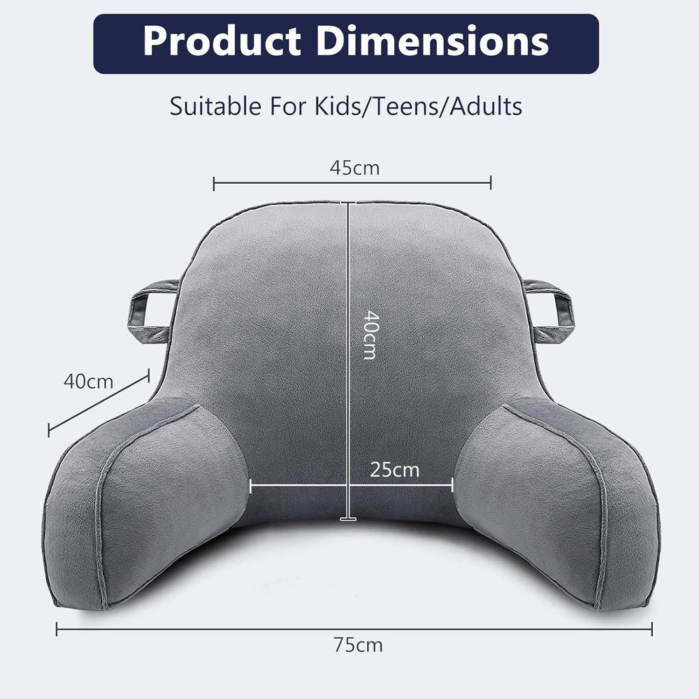 Pernă de citit, pernă de odihnă la pat pentru adulți și copii, pernă confortabilă din catifea pentru spate, cu cotiere, buzunare și mâner pentru a sta jos în pat, pernă de spate pentru citit, studiat și vizionat la televizor