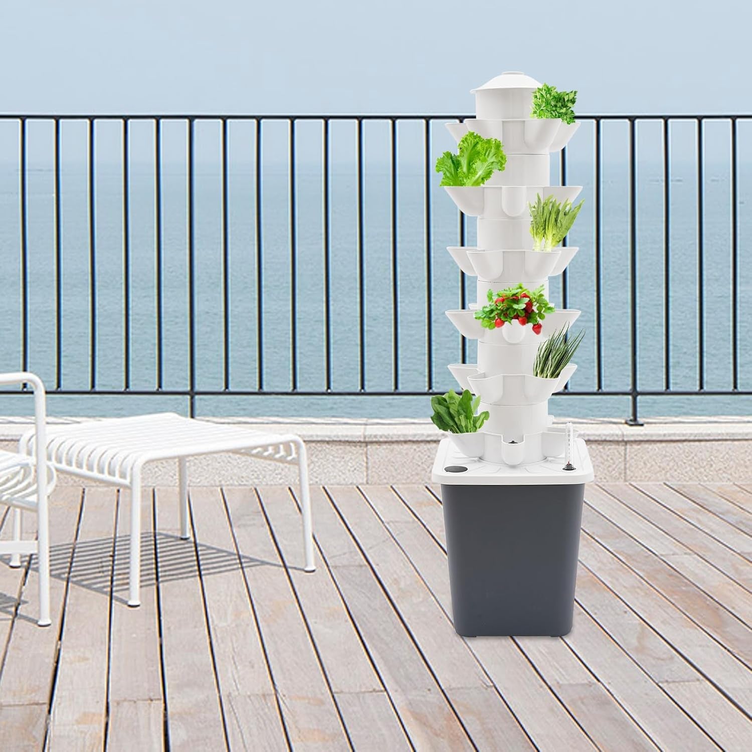 Torre idroponica da 30 capsule, sistema di coltivazione idroponica da giardino, kit di coltivazione idroponica verticale a 6 livelli, torre aeroponica con pompa di idratazione, adattatore e letto di semina (Grigio)