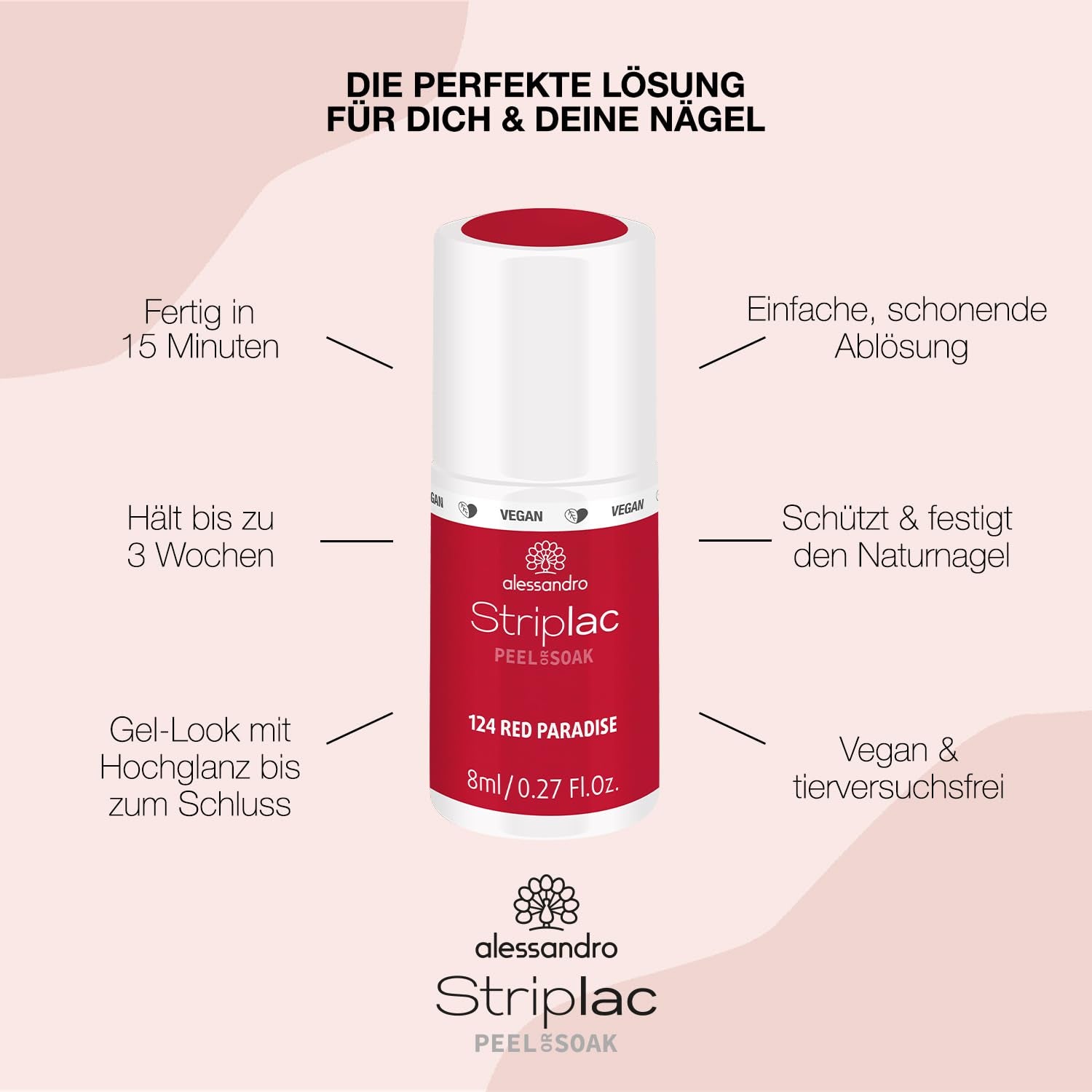 Smalto UV Alessandro Striplac Red Paradise - Delicato e a lunga tenuta - Facile rimozione grazie alla tecnologia di rimozione - Vegan e cruelty-free - 8 ml