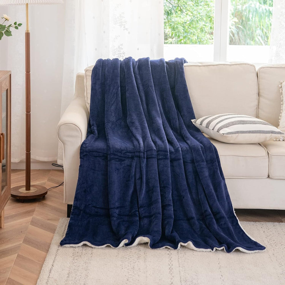 Coperta in pile Kono Sherpa, 150 X 200 cm, Morbida, accogliente, soffice, reversibile, microfibra, coperte fisse per letto, divano, divano (Blu navy, matrimoniale/matrimoniale) Letti e coperte Besuche den KONO-Store