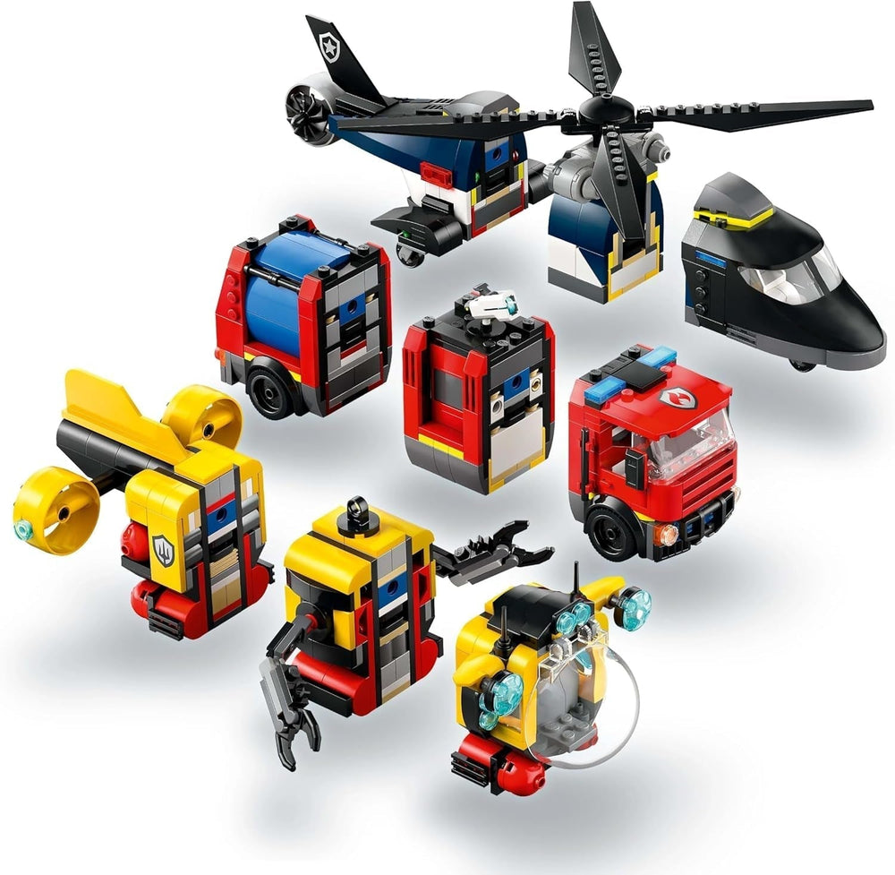 Set combinato LEGO City con elicottero, auto dei leoni e sottomarino e 3 minifigure - Veicoli giocattolo costruibili per ragazzi e ragazze a partire da 7 anni - Regalo di compleanno e vacanze 60462 Set di costruzione Besuche den LEGO-Store