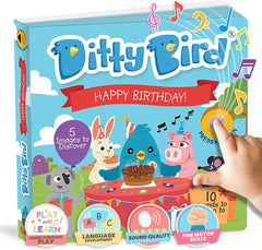 DITTY BIRD Baby Sound Book: Prima noastră aniversare interactivă. Jucărie pentru bebeluși 10 butoane sonore cu sunet, cântece și muzică. Carte de cântece interactivă pentru învățarea copiilor bilingvi engleză de la 1 an. Jucarii Bebe Naty Shop Titlu implicit