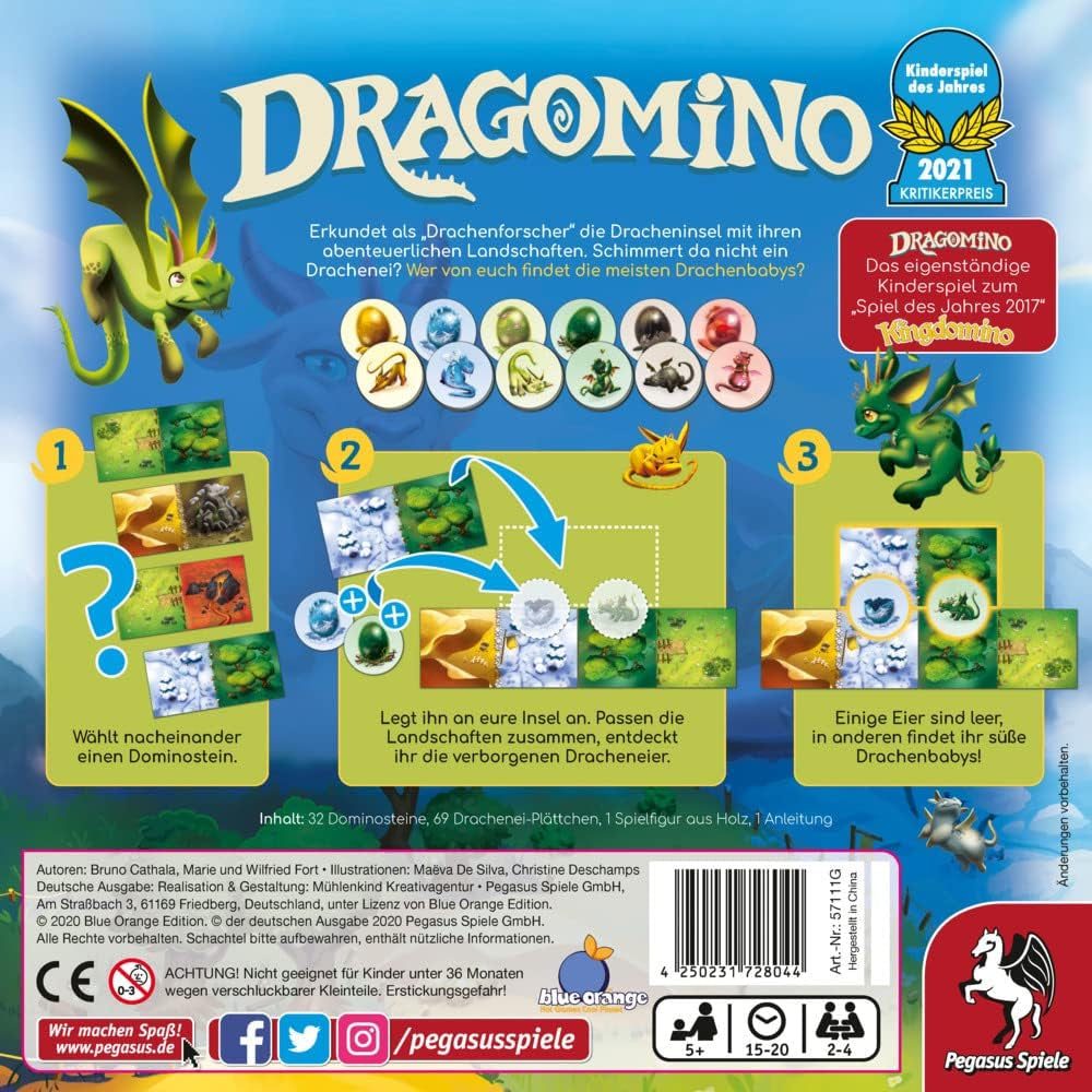 Pegasus Spiele 57111G - Dragomino *Gioco per bambini dell'anno 2021*, Multicolor