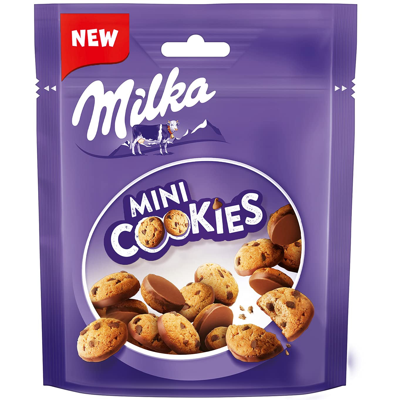 Mini fursecuri Milka 8 x 110g, Mini fursecuri cu bucăți de ciocolată și ciocolată cu lapte Milka Alpine (pachet de 3)