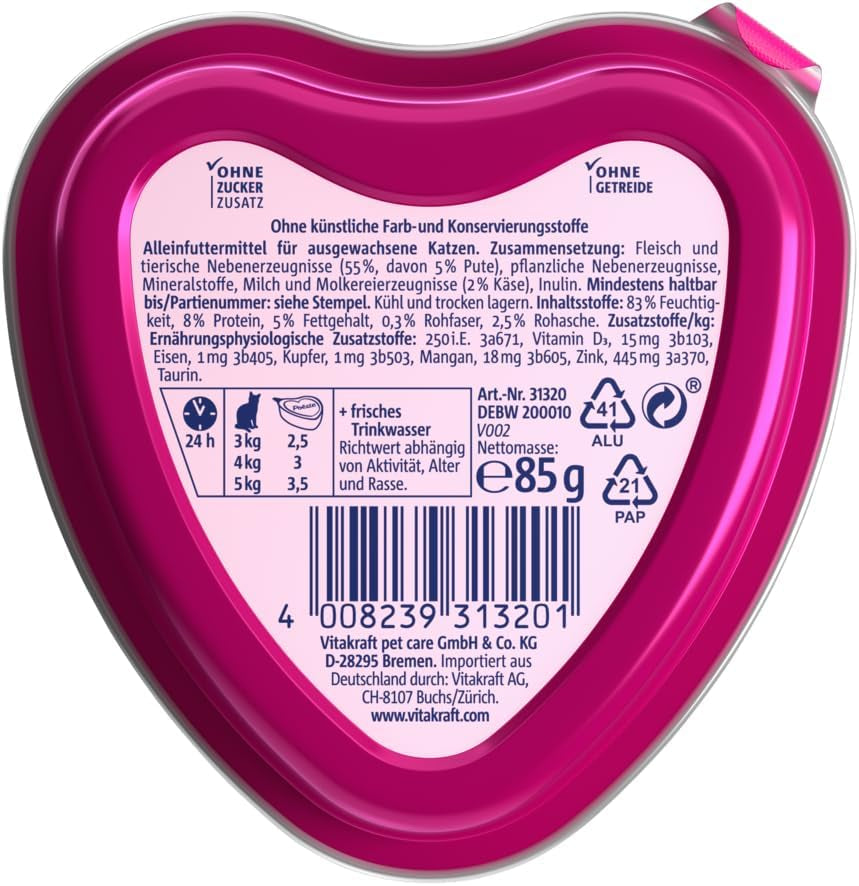 Vitakraft Poésie Création, hrană umedă pentru pisici, hrană umedă pentru pisici în sos, cu curcan în sos de brânză, pachet multiplu, fără zahăr adăugat sau cereale (15 x 85g)