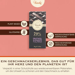 Venchi - Cioccolato fondente 70%, 78 g - Con miscele di cacao selezionate - Senza glutine - Vegan