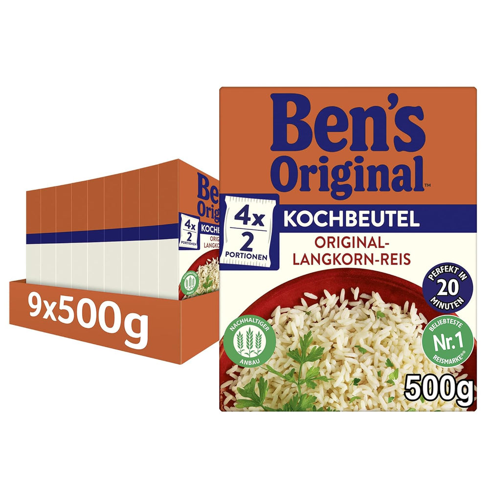 BEN'S ORIGINAL™ Riso a grani lunghi, cotto in busta, 9 x 500 g, 20 minuti