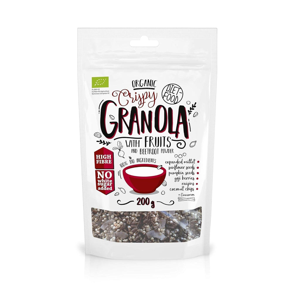DIET-FOOD Keto Granola Mit Himbeere Low Carb Und Fettarm Glutenfreies Granola Frühstücksmüsli Non-Gmo Snack Ohne Zuckerzusatz 200G 1Er Pack Cereale Naty Shop 1 Stück (1Er Pack) Bio Granola With Fruits And Beetroot Powder
