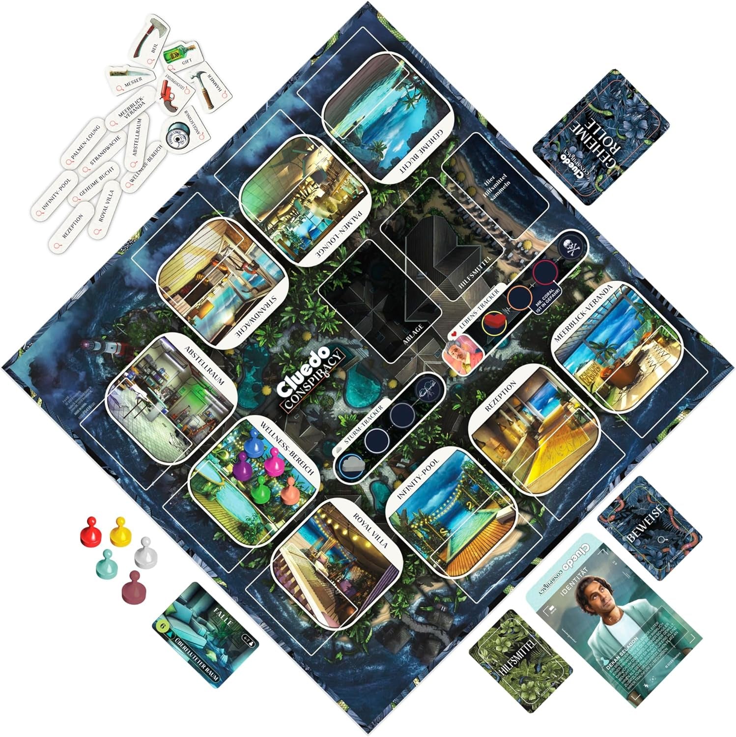 Gioco da tavolo Cluedo Conspiracy di Hasbro Gaming per adulti e adolescenti, versione tedesca del gioco misterioso, per 4-10 giocatori e dai 14 anni in su