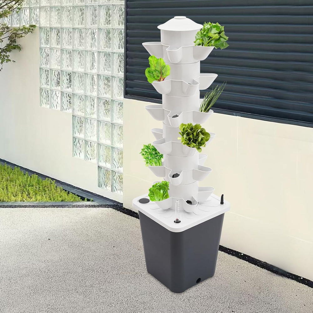 Torre idroponica da 30 capsule, sistema di coltivazione idroponica da giardino, kit di coltivazione idroponica verticale a 6 livelli, torre aeroponica con pompa di idratazione, adattatore e letto di semina (Grigio)