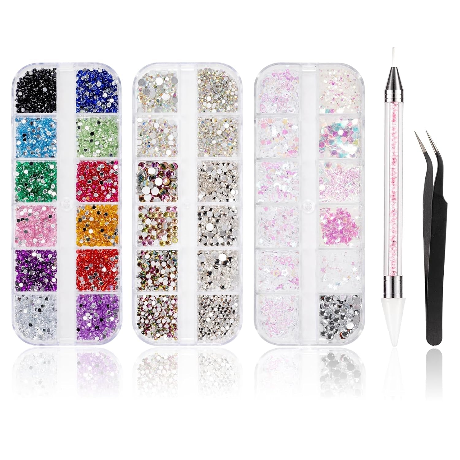5600 Stück Strasssteine Nägel Nail Art,36 Farben Glitzersteine, Dekorationen Nagelsteine Für Nagelkunst, Einschließlich Wachsstift Für Strasssteine Und Strass-Picker