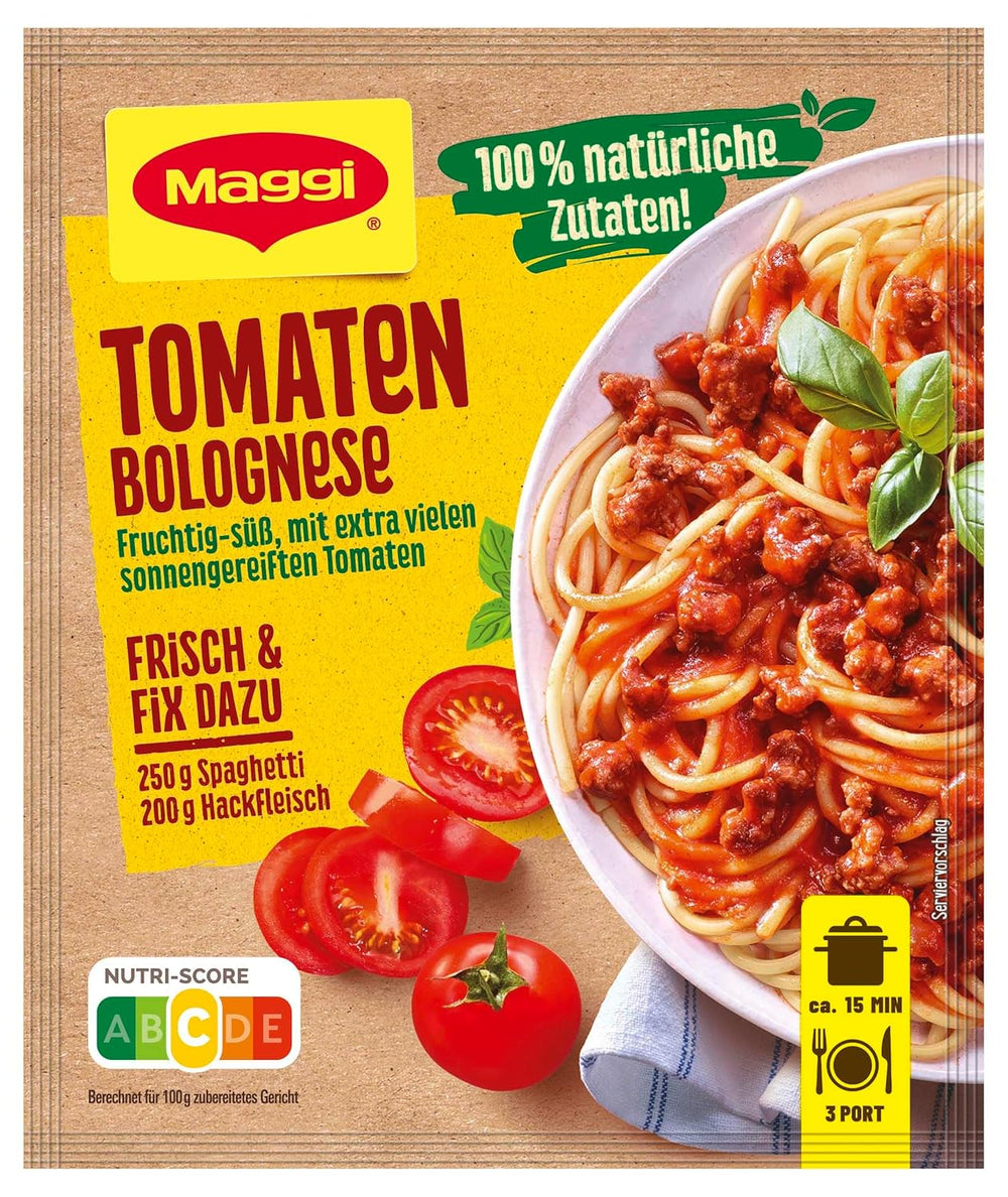 MAGGI Fix per spaghetti alla bolognese, Würzmischung, ingredienti naturali al 100%, per 3 porzioni, 1er Pack (1 x 36g Packung)
