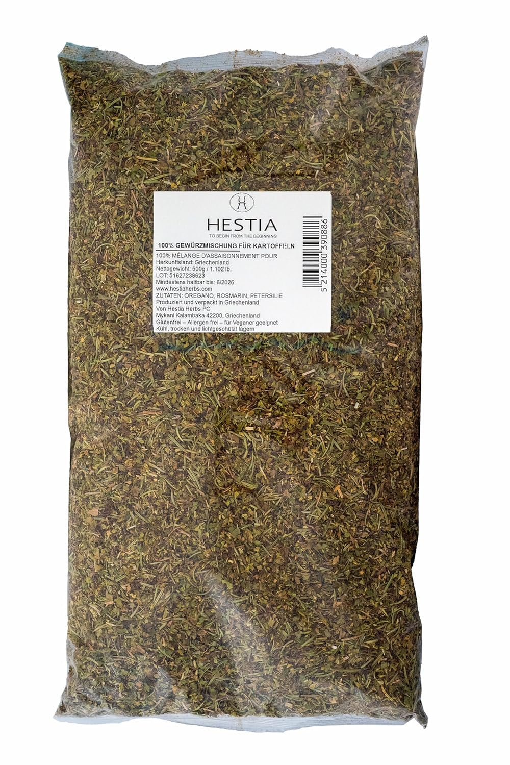 Hestia Herbs Kräutermischung greco-mediterraneo con origano, rosmarino, timo, basilico e prezzemolo per cucinare, 500 g – Authentic Gewürzmischung für Traditionale Rezepte