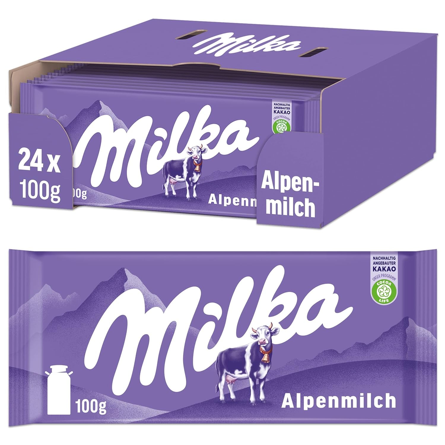 Milka Cow Spots – Cioccolato al latte alpino con cioccolato bianco con motivo a macchie di mucca – 24 x 90 g