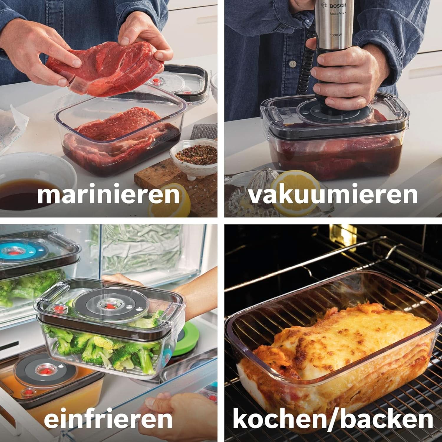 Bosch Ergomixx Style Stabmixer MS6CM61V2, Vakuum-Funktion, Vakuum-Pumpe, Vakuum-Beutel, 4-Klingen-Messer, 12 Stufen, Turbo-Funktion, 1000 W, Nero/Antracite Mamma e bambino Naty Shop