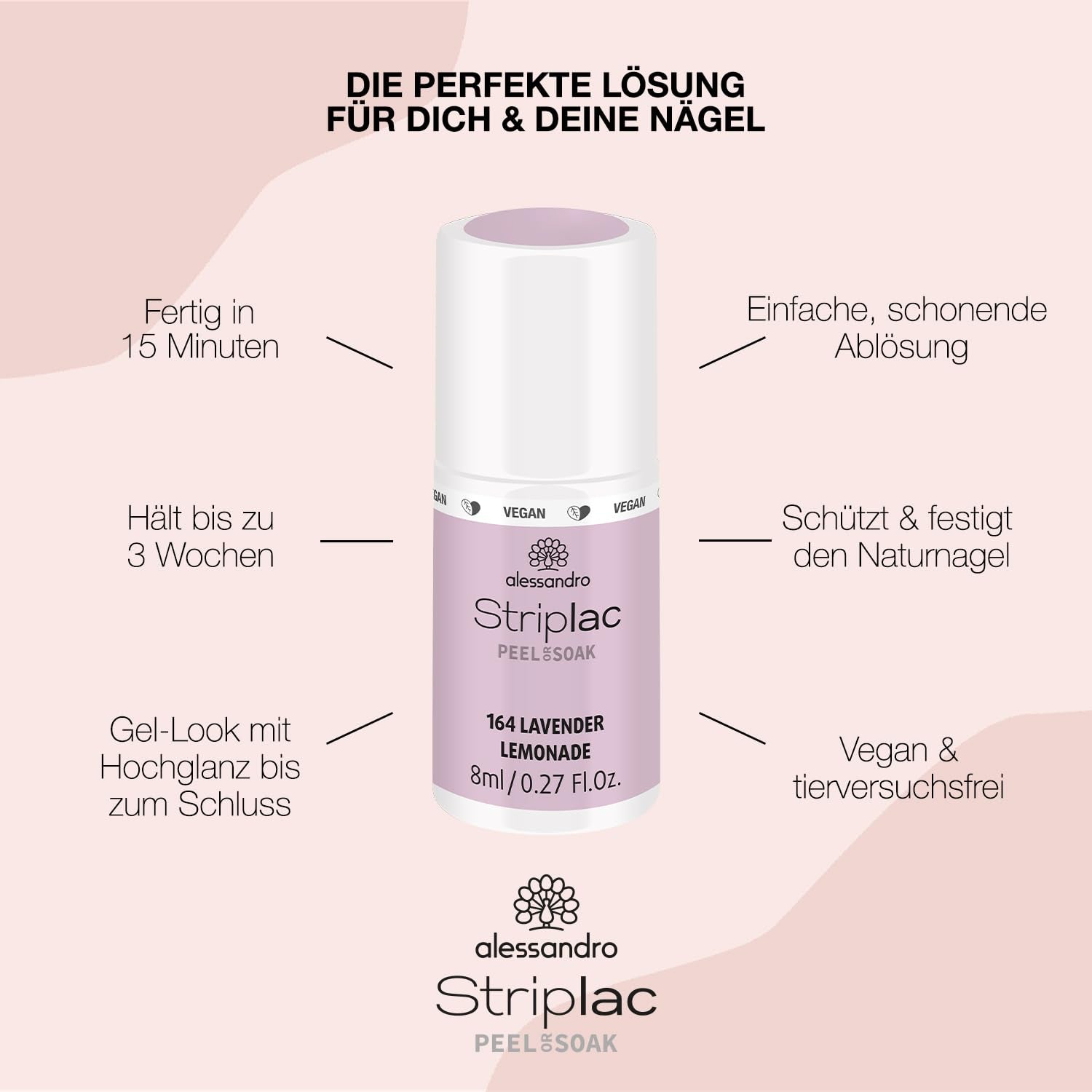 Smalto UV alessandro Striplac Lavender Lemonade – Delicato e a lunga tenuta – Facile rimozione grazie alla tecnologia di rimozione – Vegan e cruelty-free – 8 ml