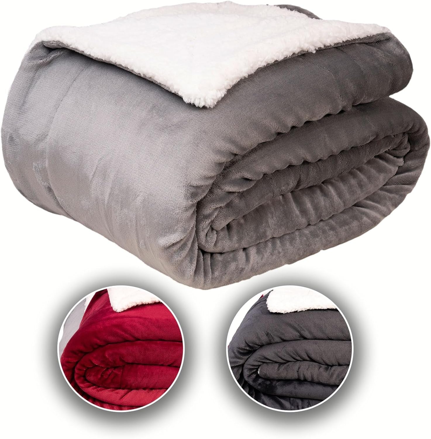 Comoda coperta Komfortec 150X200 Cm, soffice coperta in pile certificata Oeko-Tex, calda coperta sherpa per il divano, coperta spessa per il divano, Letti e coperte bordeaux Besuche den Komfortec-Store Grigio 240 X 220 Cm