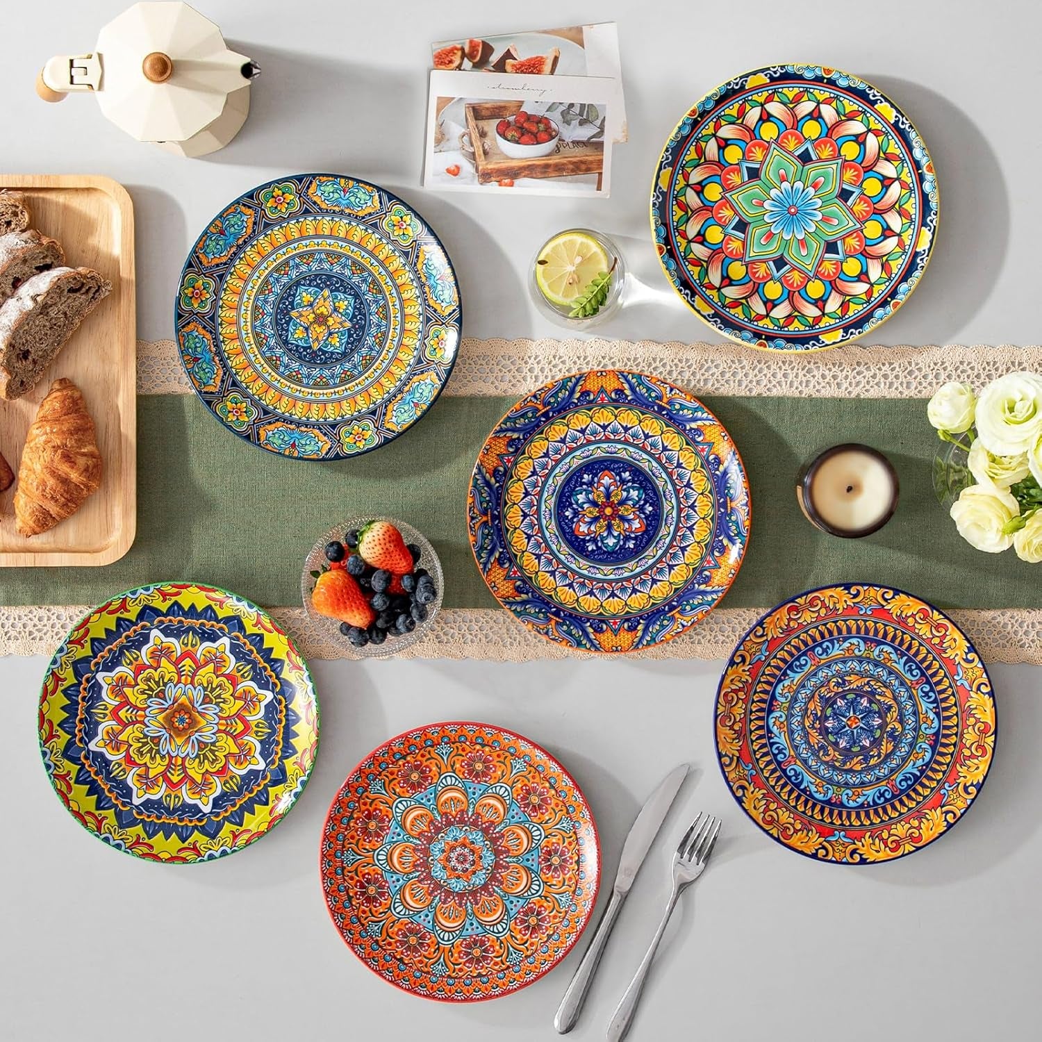 Set de 6 farfurii pentru desert, set de farfurii Vancasso KRVI pentru 6 persoane, Ø 22 cm, potrivit pentru mașina de spălat vase și cuptorul cu microunde, farfurii pentru paste, farfurii pentru micul dejun, farfurii pentru tort