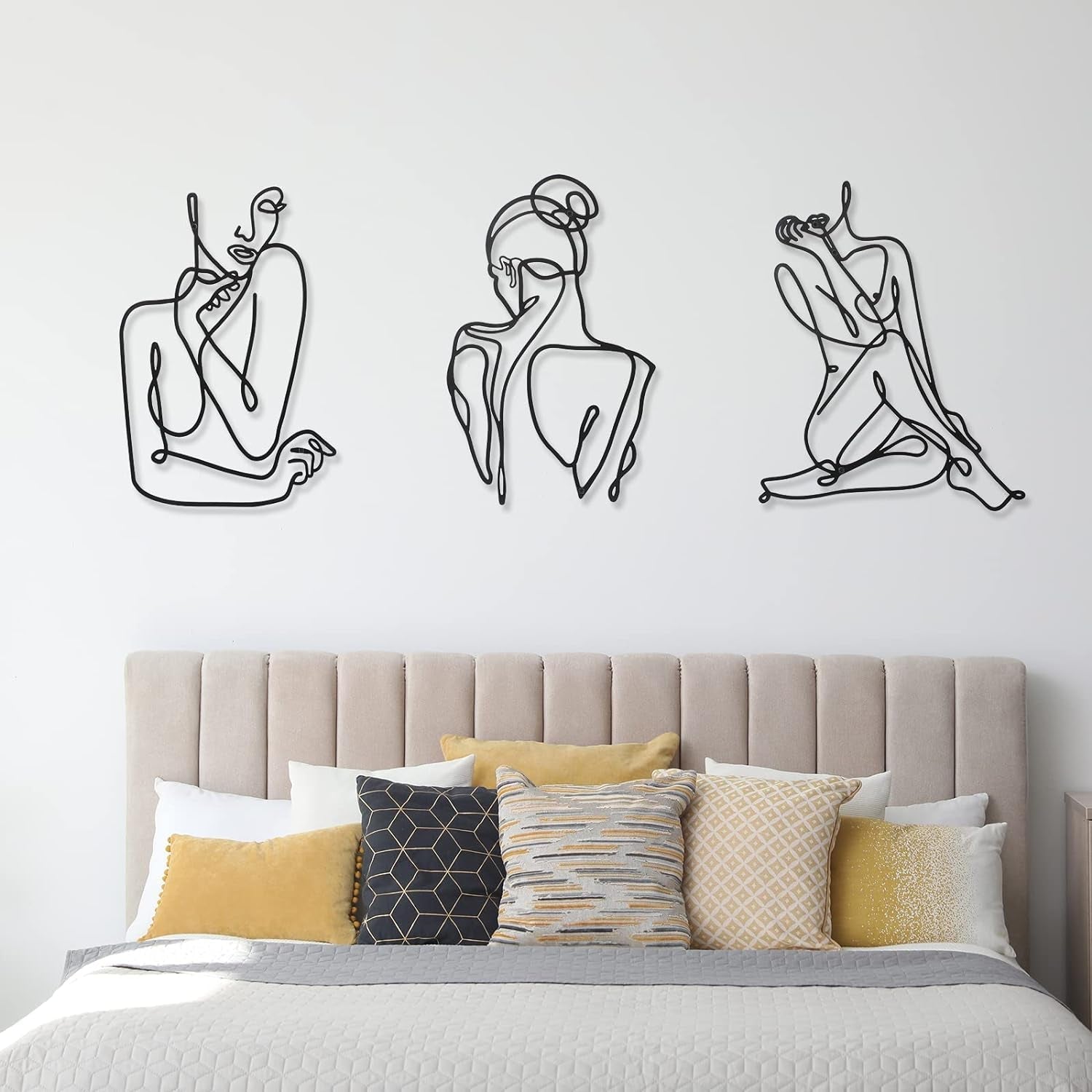3 bucăți Metal Minimalist Woman Wall Art Deco Modern Metal Abstract Woman Wall Art Female Single Line Line Drawings to Hang for Living Room (negru, modern) Statuete si sculpturi Naty Shop