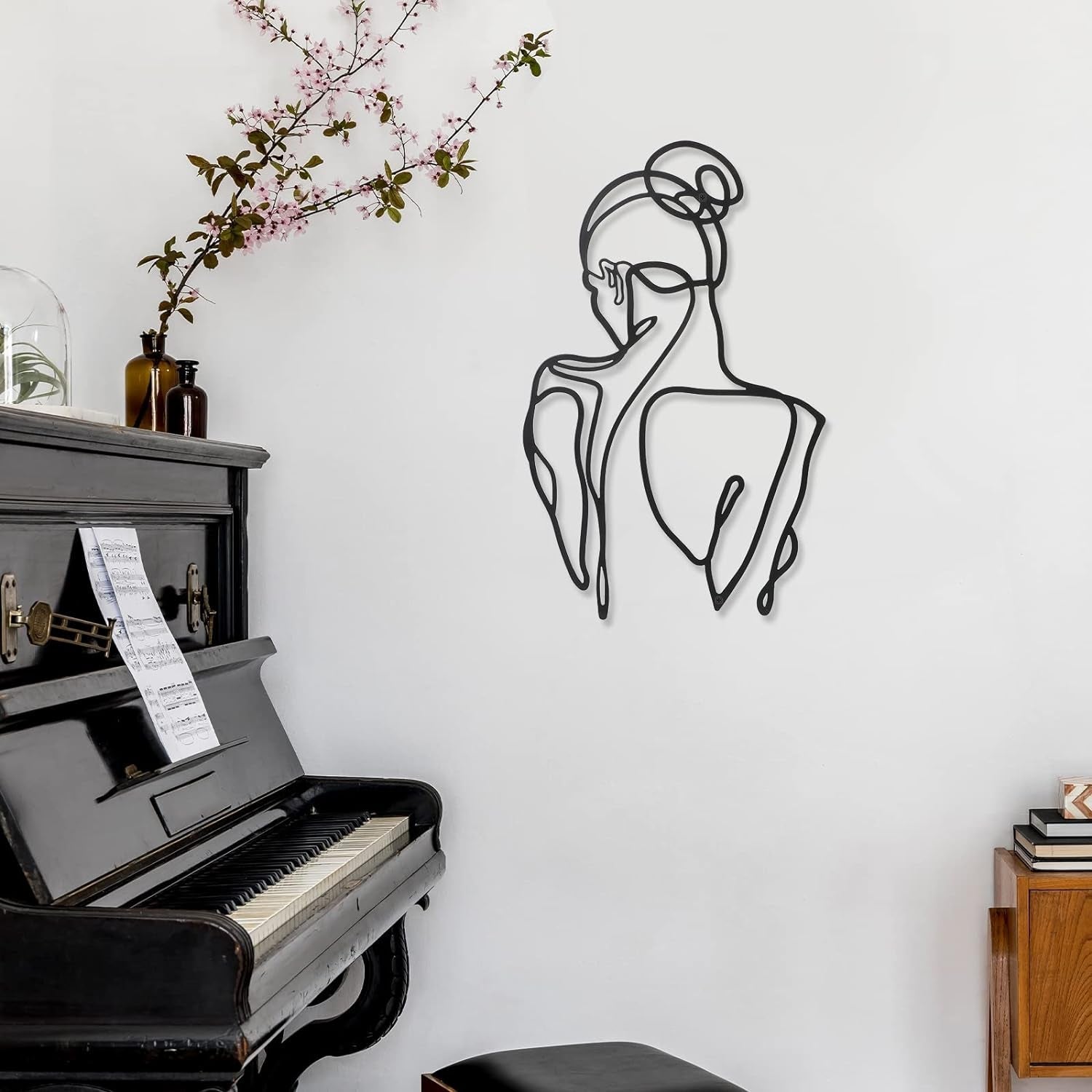 3 bucăți Metal Minimalist Woman Wall Art Deco Modern Metal Abstract Woman Wall Art Female Single Line Line Drawings to Hang for Living Room (negru, modern) Statuete si sculpturi Naty Shop
