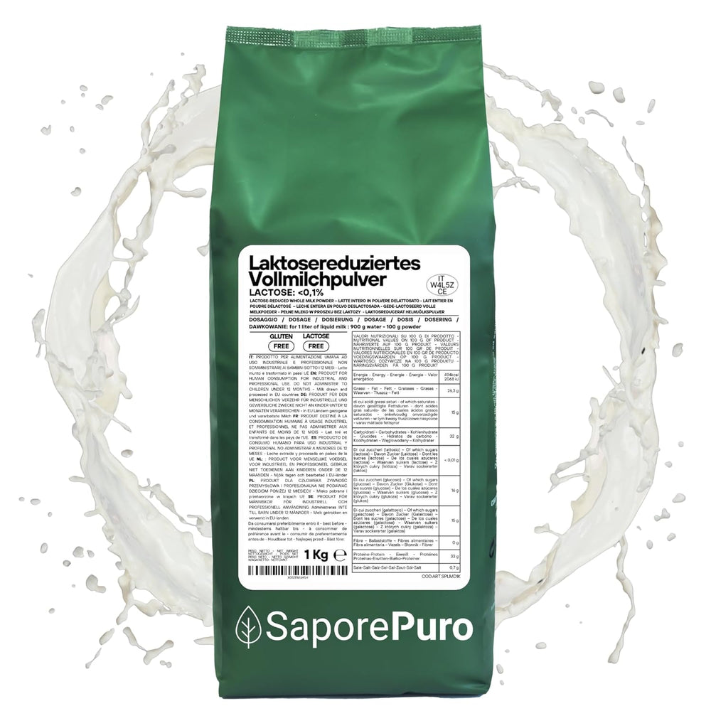 Laktosefreies Vollmilchpulver 1 kg | Hohe Löslichkeit | Ideale per prodotti da forno, pane e alimenti. Uso professionale e industriale Senza lattosio Senza glutine