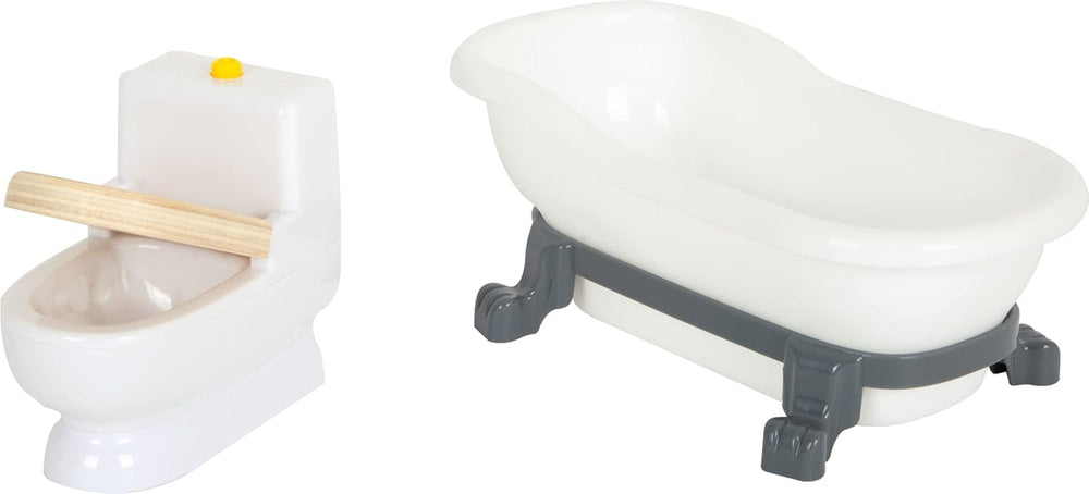 Casă de păpuși din lemn Small Foot, cu 3 etaje, față deschisă și 12 piese de mobilier, pentru copii cu vârsta de la 3 ani în sus, 11802, alb gri