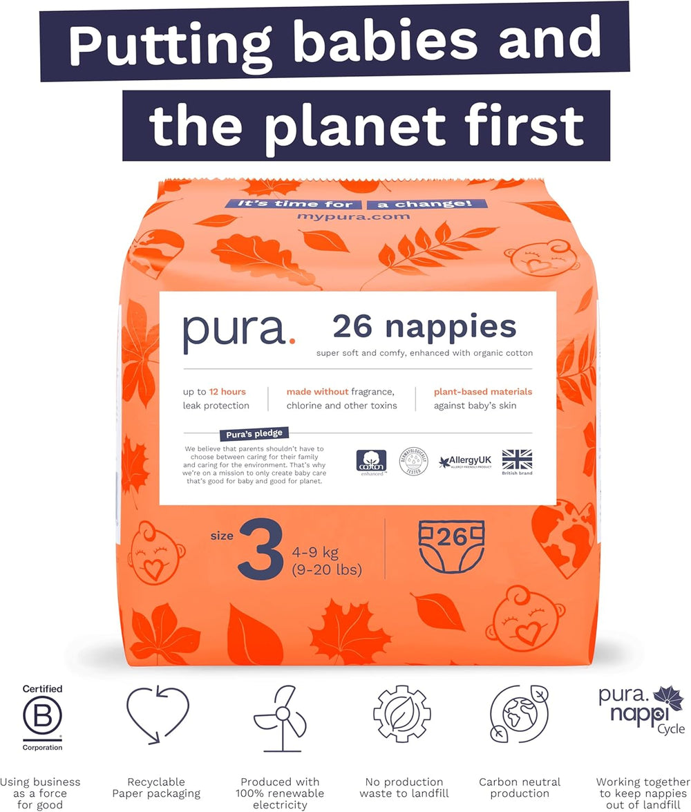 Pannolini Eco Baby - Taglia 3 (4-9 kg), Confezione da 1 (26 pannolini), Pannolini ultra morbidi per pelli sensibili, Cotone organico, Protezione dalle perdite fino a 12 ore, Nuova Guida alle taglie