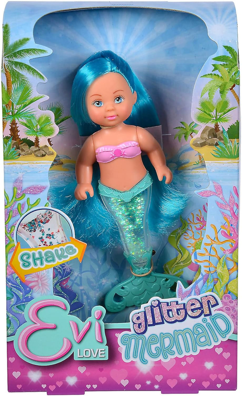 Simba 105733482 - Evi Love Sirena cu Sclipici, păpușă sirenă cu o aripioară caudală strălucitoare atunci când este agitată. Este furnizat UN singur articol.