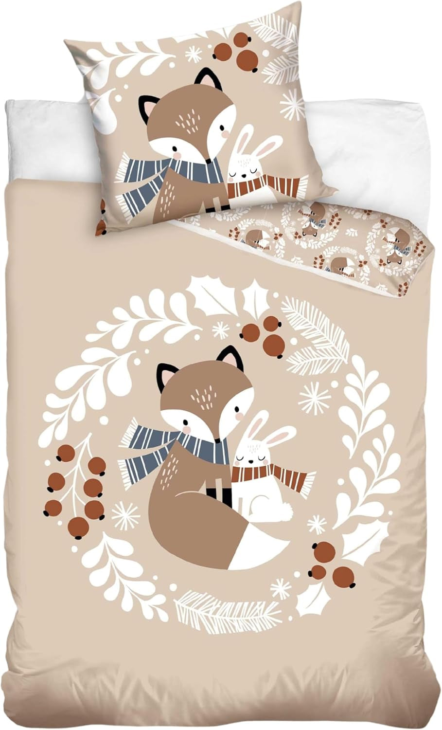 Set biancheria da letto per bambini, animali, 100% cotone con cerniera Biancheria da letto - bambini Naty Shop Volpe e Coniglio